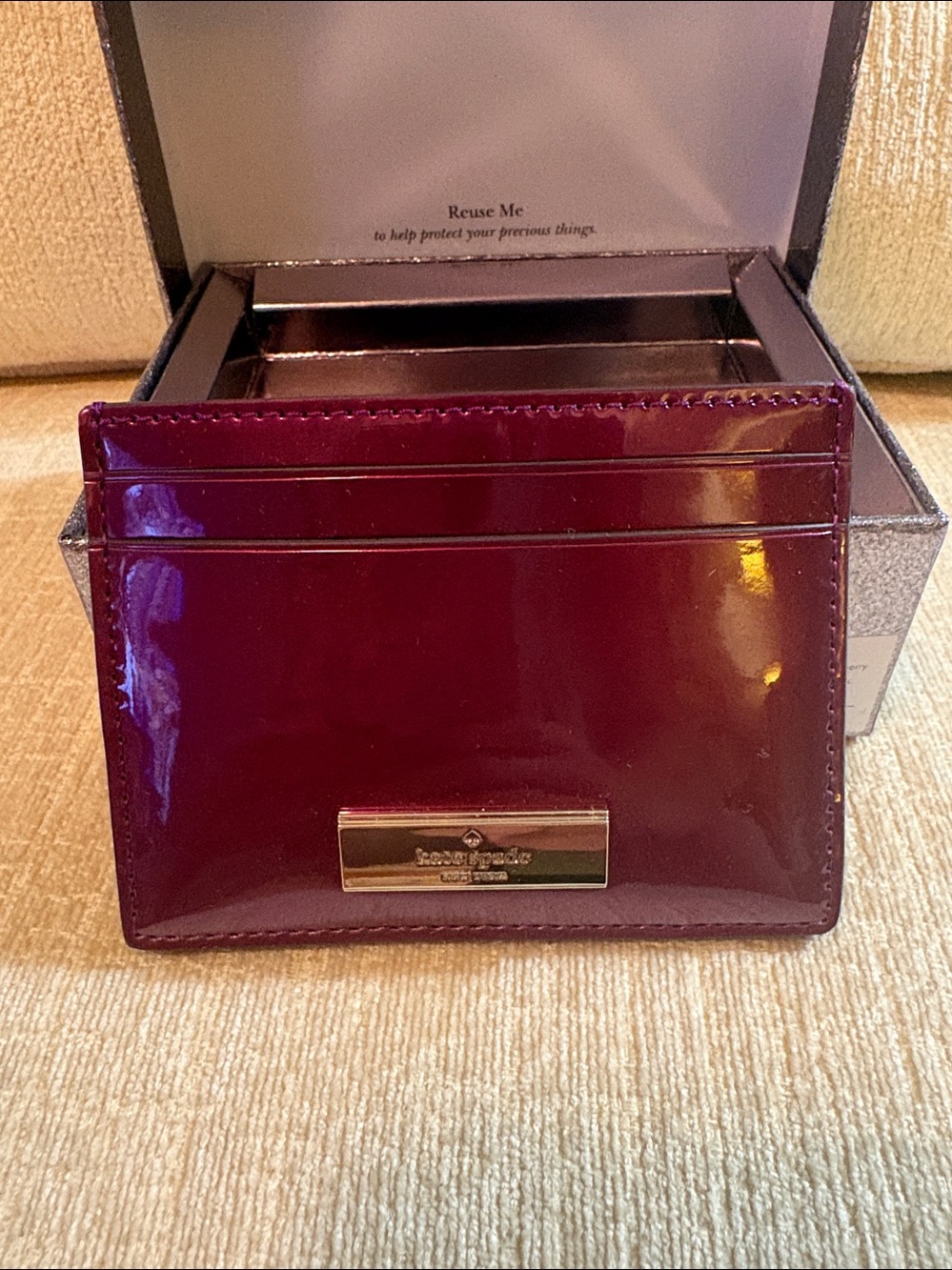 kate spade Patent Berry Card Case with Gold Plaque - Picture 2 of 9